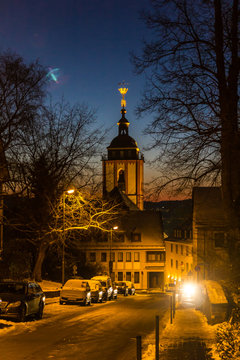 Siegener Nikolaikirche im winterlichen Abendrot