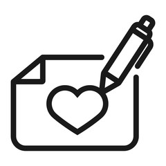 heart pen and doc - minimal line web icon. simple vector illustration. concept for infographic, website or app.