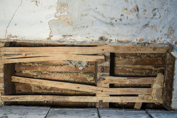Detail of lath and plaster on an old wall