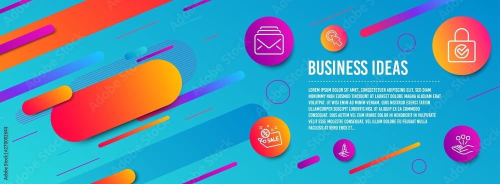 Poster header banner. crowdfunding, mail and click here icons simple set. sale, password encryption and con