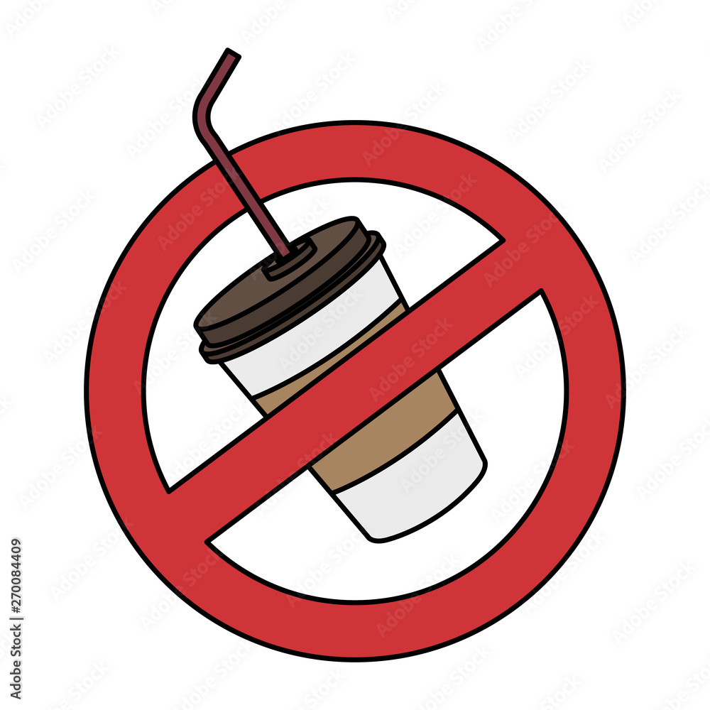 Sticker plastic cup with straw in denied symbol