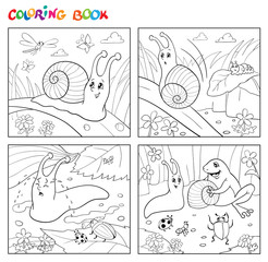 Coloring Page Cartoon Illustration of Funny Snail for Children.