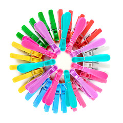 Plastic clip for securing clothes isolated on white background