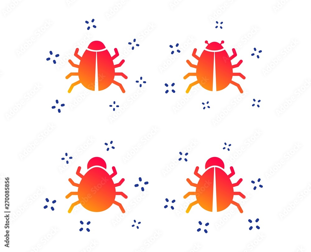 Poster bugs vaccination icons. virus software error sign symbols. random dynamic shapes. gradient bugs icon
