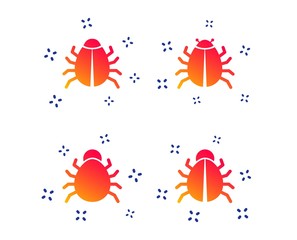 Fototapeta na wymiar Bugs vaccination icons. Virus software error sign symbols. Random dynamic shapes. Gradient bugs icon. Vector
