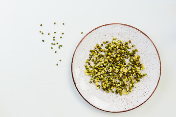 Germinated mung beans (mung bean) in a plate, fasting food