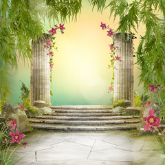 Beautiful magic garden landscape, fairytale mood, can be used as background