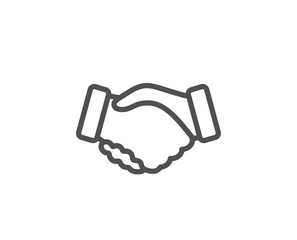 Handshake line icon. Hand gesture sign. Business deal palm symbol. Quality design element. Linear style handshake icon. Editable stroke. Vector
