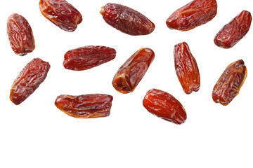 date fruit isolated on white background. top view