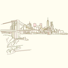 New York Brooklyn Bridge drawing - obrazy, fototapety, plakaty