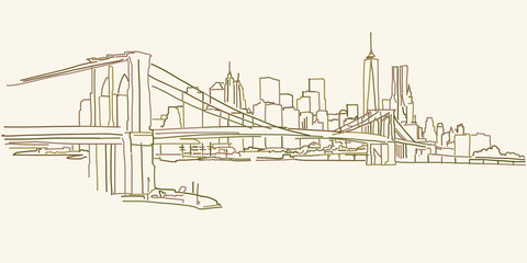 New York Brooklyn Panorama drawing - obrazy, fototapety, plakaty