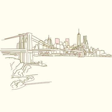 New York Brooklyn Bridge drawing