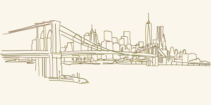 New York Brooklyn Panorama drawing