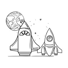 rocket flying with planet of the solar system