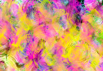 colorful bright curly shapes. saturated color paints.