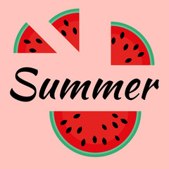 Flat flat illustration of watermelon. Slices of juicy watermelon. Summer illustration for sales, postcards, icons, highlights. Summer.