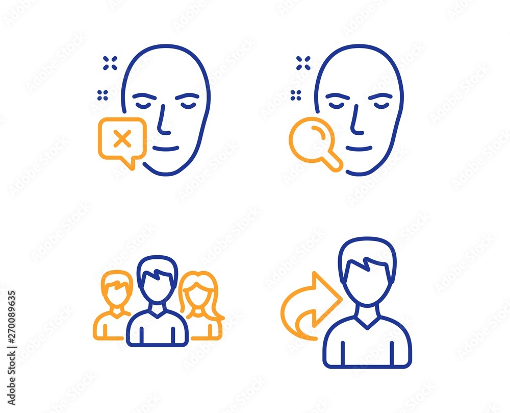 Aufkleber teamwork, face search and face declined icons simple set. share sign. group of users, find user, ide