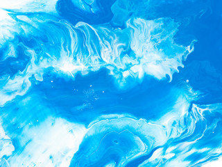 Blue creative abstract hand painted background, marble texture, abstract ocean