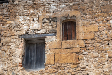 Detail of medieval farmhouse windows in Santa Marina, Albiztur, Basque Country, Spain, Europe