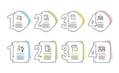 Mindfulness stress, Heart rating and Creative idea icons simple set. Couple love sign. Cloud storm, Phone feedback, Startup. People in love. People set. Infographic timeline. Vector