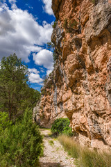 Road in mountains. Hiker route in the 