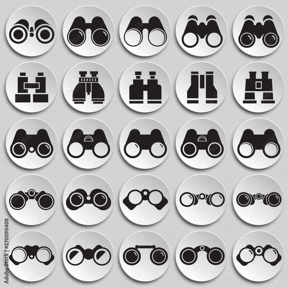 Poster binocular icons set on paltes background for graphic and web design. simple vector sign. internet co