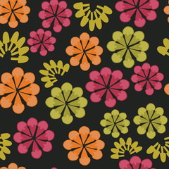 Fototapeta premium Vector black bold floral seamless repeat pattern background