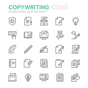 Collection of copywriting related line icons. 48x48 Pixel Perfect. Editable stroke
