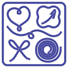 Marine rope set. Nautical vintage decorative elements. Navy style graphic design. Vector illustration EPS 10.