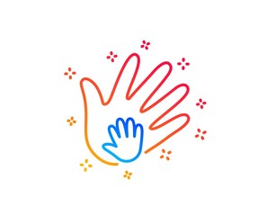 Hand line icon. Social responsibility sign. Honesty, collaboration symbol. Gradient design elements. Linear social responsibility icon. Random shapes. Vector