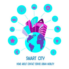 Smart city with smart services and icons, internet of things, networks and augmented reality concept