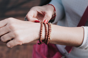 bracelet made of beads on hand