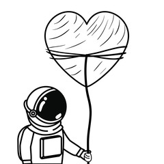 astronaut with spacesuit and heart in white background