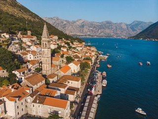 aerial view of perast city in montenegro