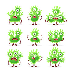 Doodle Cartoon Characters: Green Monsters. Vector Set