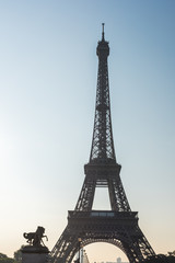 Fototapeta na wymiar Morning sunrise in backlight on the Eiffel Tower in Paris