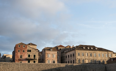 Fototapeta premium Detail on building in Dubrovnik city, Croatia. Old mediterranean building, stone houses