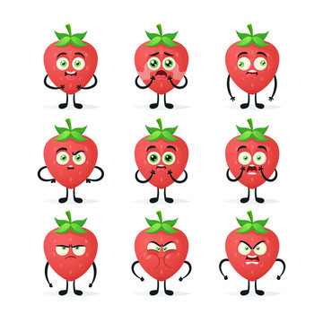 Doodle Cartoon Character: Strawberry. Vector Set