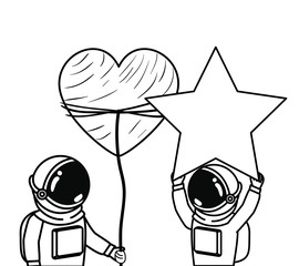 Naklejka premium astronauts with spacesuit and heart in white background
