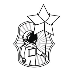 frame with astronaut and star in white background