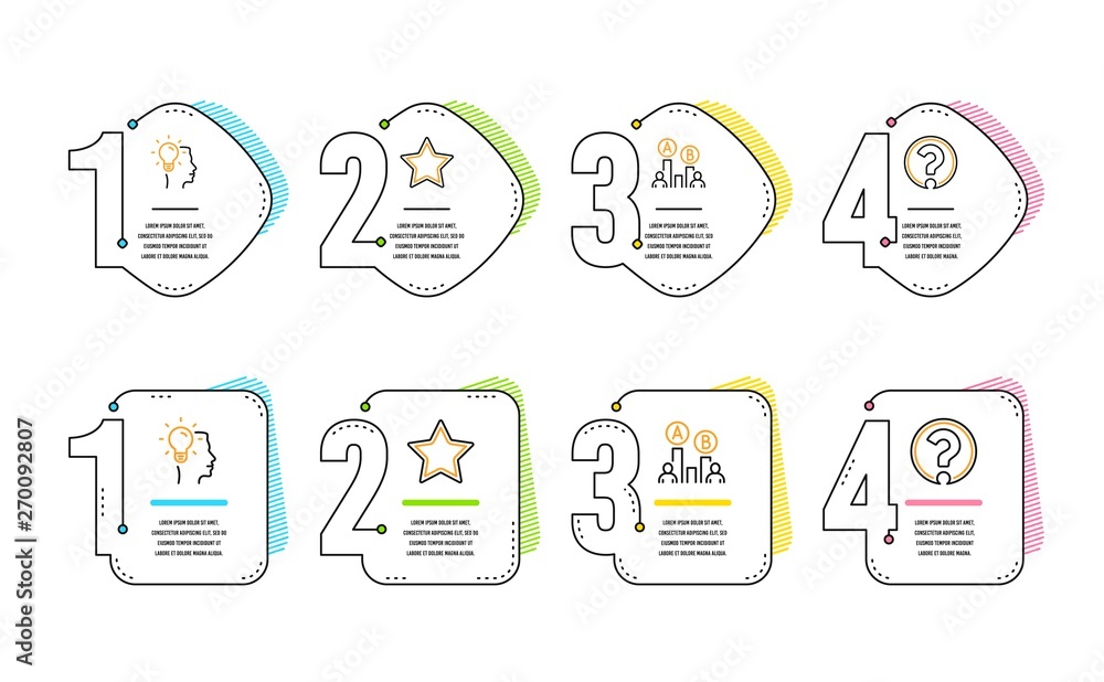 Poster star, ab testing and idea icons simple set. question mark sign. best rank, test chart, professional 