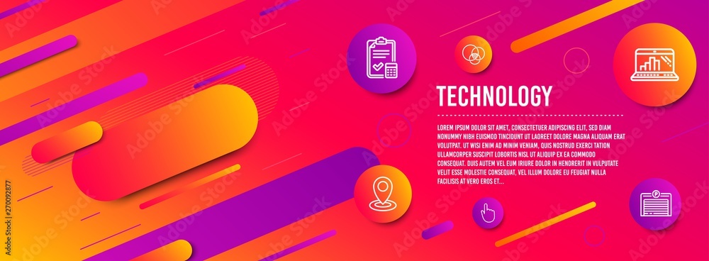 Poster header banner. accounting checklist, hand click and graph laptop icons simple set. euler diagram, lo