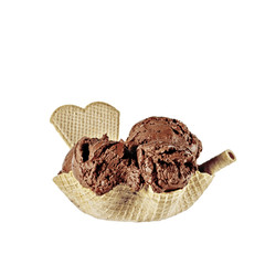 Chocolate ice cream in a waffle bowl isolated on white background