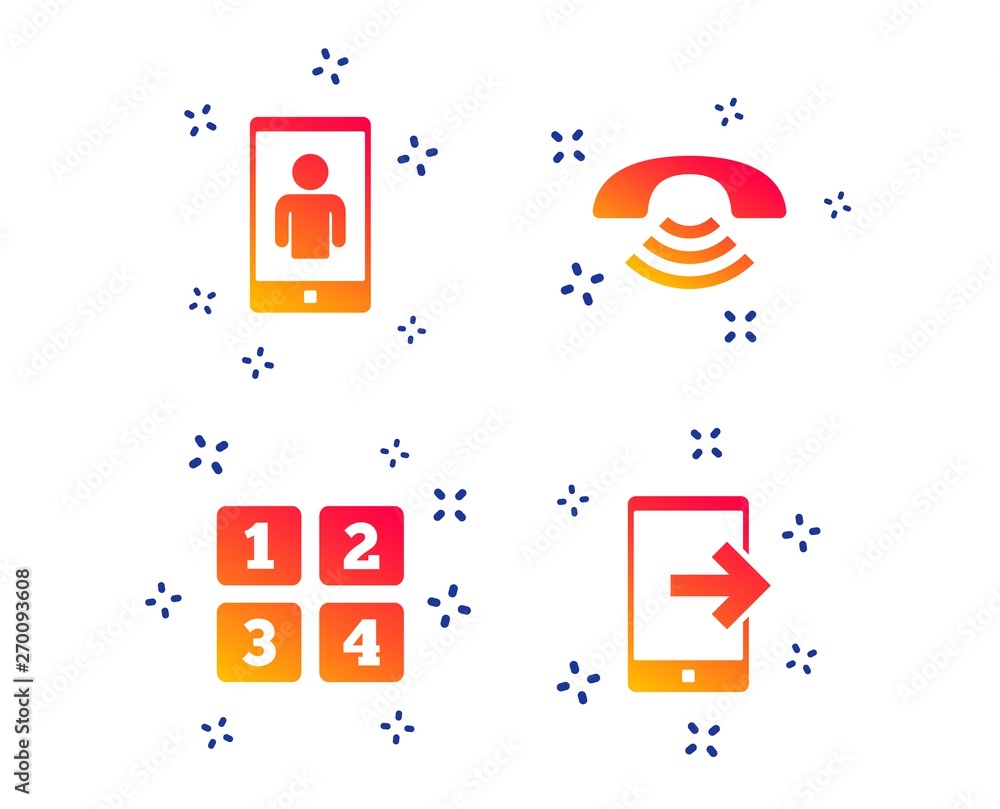 Aufkleber phone icons. smartphone video call sign. call center support symbol. cellphone keyboard symbol. rand