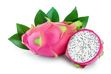 Ripe Dragon fruit, Pitaya or Pitahaya isolated on white background, fruit healthy concept