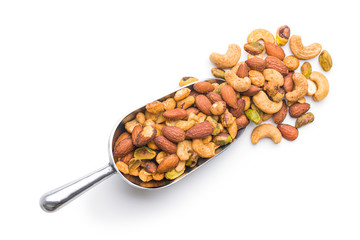 Spicy flavoured nuts. Mix of nuts.