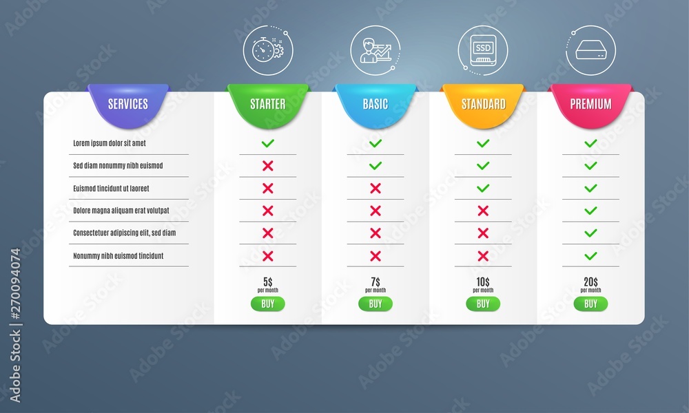 Poster cogwheel timer, ssd and success business icons simple set. comparison table. mini pc sign. engineeri