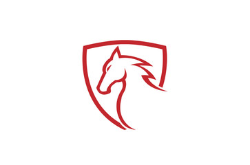 Creative Red Horse Shield Logo Design Symbol Vector Illustration
