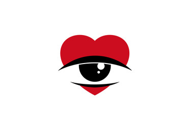 Creative Red Heart Love Sleepy Eye Logo Design Symbol Vector Illustration