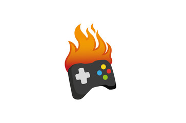 Creative Gamepad Fire Logo Design Illustration